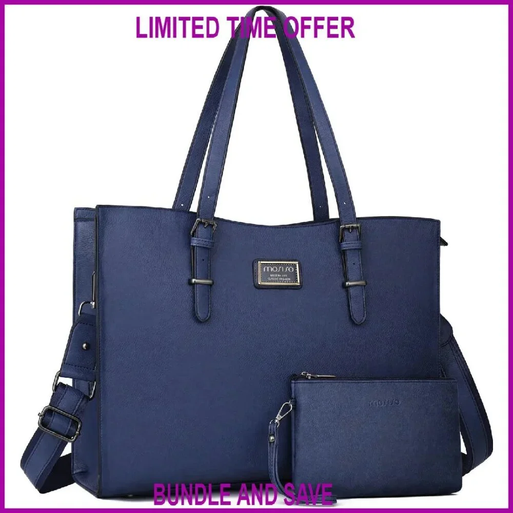 Waterproof PU Leather Laptop Tote Bag with Pouch for 15-16 inch Notebook